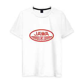Мужская футболка хлопок с принтом Мотоцикл Jawa логотип в Кировске, 100% хлопок | прямой крой, круглый вырез горловины, длина до линии бедер, слегка спущенное плечо. | jawa | мотоцикл | ява