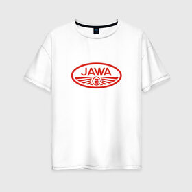 Женская футболка хлопок Oversize с принтом Мотоцикл Jawa логотип в Кировске, 100% хлопок | свободный крой, круглый ворот, спущенный рукав, длина до линии бедер
 | jawa | мотоцикл | ява