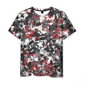 Мужская футболка 3D с принтом Городской камуфляж в Кировске, 100% полиэфир | прямой крой, круглый вырез горловины, длина до линии бедер | camo | urban | белый | гранж | красный | маскировка | милитари | паттерн | серый | текстура