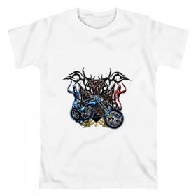 Мужская футболка хлопок с принтом Крутой Харлей в Кировске, 100% хлопок | прямой крой, круглый вырез горловины, длина до линии бедер, слегка спущенное плечо. | байкер | звезда | мотоцикл | огонь | узор