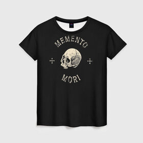Женская футболка 3D с принтом Memento Mori в Кировске, 100% полиэфир ( синтетическое хлопкоподобное полотно) | прямой крой, круглый вырез горловины, длина до линии бедер | death | skull | кости | цитата