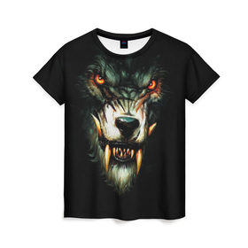 Женская футболка 3D с принтом Werewolf в Кировске, 100% полиэфир ( синтетическое хлопкоподобное полотно) | прямой крой, круглый вырез горловины, длина до линии бедер | зверь | клыки | монстр | оборотень | оскал | ужас | хоррор