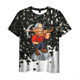 Мужская футболка 3D с принтом Шахтёр в Кировске, 100% полиэфир | прямой крой, круглый вырез горловины, длина до линии бедер | Тематика изображения на принте: профессии | уголь | шахта | шахтёр