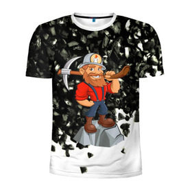 Мужская футболка 3D спортивная с принтом Шахтёр в Кировске, 100% полиэстер с улучшенными характеристиками | приталенный силуэт, круглая горловина, широкие плечи, сужается к линии бедра | Тематика изображения на принте: профессии | уголь | шахта | шахтёр