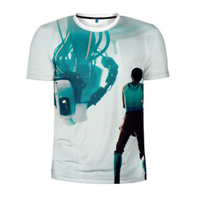 Мужская футболка 3D спортивная с принтом Portal в Кировске, 100% полиэстер с улучшенными характеристиками | приталенный силуэт, круглая горловина, широкие плечи, сужается к линии бедра | glados | portal | гладос | портал