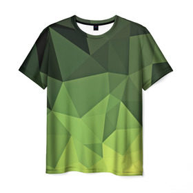 Мужская футболка 3D с принтом Хаки геометрия в Кировске, 100% полиэфир | прямой крой, круглый вырез горловины, длина до линии бедер | Тематика изображения на принте: зеленый | полигоны