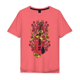 Мужская футболка хлопок Oversize с принтом GunsnRoses в Кировске, 100% хлопок | свободный крой, круглый ворот, “спинка” длиннее передней части | guitar | gun | guns | music | rock | rose | roses | гитара | музыка | пистолет | розы | рок