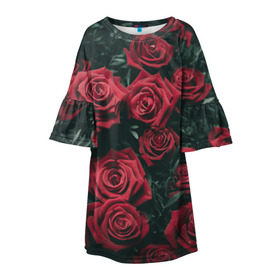 Детское платье 3D с принтом Бархатные розы в Кировске, 100% полиэстер | прямой силуэт, чуть расширенный к низу. Круглая горловина, на рукавах — воланы | бархат | бутоны | роза | розы | цветы