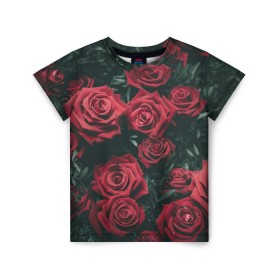 Детская футболка 3D с принтом Бархатные розы в Кировске, 100% гипоаллергенный полиэфир | прямой крой, круглый вырез горловины, длина до линии бедер, чуть спущенное плечо, ткань немного тянется | Тематика изображения на принте: бархат | бутоны | роза | розы | цветы