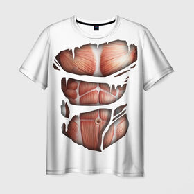 Мужская футболка 3D с принтом Человек без кожи в Кировске, 100% полиэфир | прямой крой, круглый вырез горловины, длина до линии бедер | кожа | креатив | мода | мышцы | раны | рваная | стиль