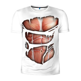 Мужская футболка 3D спортивная с принтом Человек без кожи в Кировске, 100% полиэстер с улучшенными характеристиками | приталенный силуэт, круглая горловина, широкие плечи, сужается к линии бедра | кожа | креатив | мода | мышцы | раны | рваная | стиль