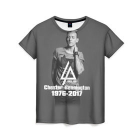 Женская футболка 3D с принтом Честер Беннингтон в Кировске, 100% полиэфир ( синтетическое хлопкоподобное полотно) | прямой крой, круглый вырез горловины, длина до линии бедер | bennington | chester | linkin | park | rip | беннингтон | честер