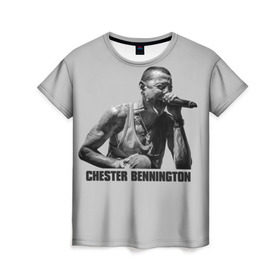 Женская футболка 3D с принтом Честер Беннингтон в Кировске, 100% полиэфир ( синтетическое хлопкоподобное полотно) | прямой крой, круглый вырез горловины, длина до линии бедер | bennington | chester | linkin | park | rip | беннингтон | рок | честер