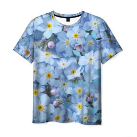Мужская футболка 3D с принтом Незабудки в Кировске, 100% полиэфир | прямой крой, круглый вырез горловины, длина до линии бедер | лето | небо | цветы