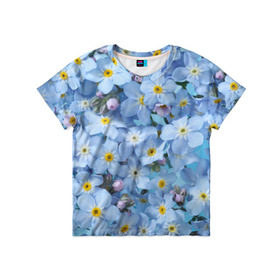 Детская футболка 3D с принтом Незабудки в Кировске, 100% гипоаллергенный полиэфир | прямой крой, круглый вырез горловины, длина до линии бедер, чуть спущенное плечо, ткань немного тянется | лето | небо | цветы