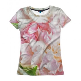 Женская футболка 3D с принтом Пион в Кировске, 100% полиэфир ( синтетическое хлопкоподобное полотно) | прямой крой, круглый вырез горловины, длина до линии бедер | лето | нежность | цветы
