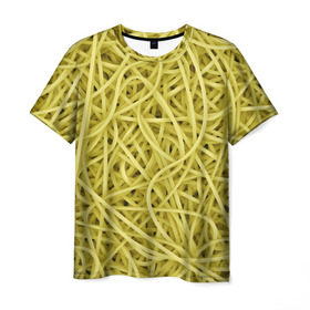 Мужская футболка 3D с принтом Макароны в Кировске, 100% полиэфир | прямой крой, круглый вырез горловины, длина до линии бедер | веган | вемишель | диета | еда | лапша | паста | паттрен | спагетти | текстура