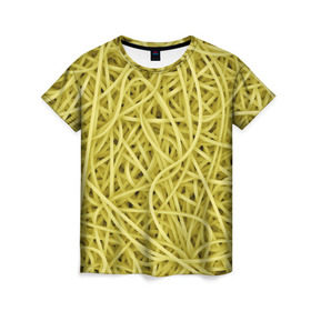 Женская футболка 3D с принтом Макароны в Кировске, 100% полиэфир ( синтетическое хлопкоподобное полотно) | прямой крой, круглый вырез горловины, длина до линии бедер | веган | вемишель | диета | еда | лапша | паста | паттрен | спагетти | текстура
