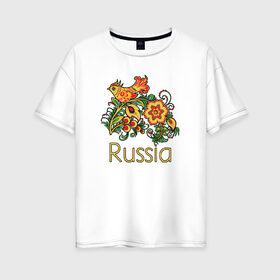 Женская футболка хлопок Oversize с принтом Россия - наша страна в Кировске, 100% хлопок | свободный крой, круглый ворот, спущенный рукав, длина до линии бедер
 | russia | патриотизм | россия