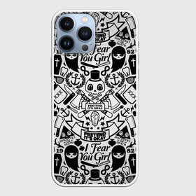 Чехол для iPhone 13 Pro Max с принтом Tokyo Tattoo Sticker Bomb в Кировске,  |  | Тематика изображения на принте: casual | design | pattern | ray ban | skull | street | texture | urban | дизайн | индеец | мода | очки | повтор | принт | стикербомб | стикеры | тату | текстура | узор | улица | хулиган | череп | шляпа