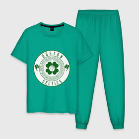 Мужская пижама хлопок с принтом Boston Celtics в Кировске, 100% хлопок | брюки и футболка прямого кроя, без карманов, на брюках мягкая резинка на поясе и по низу штанин
 | basketball | boston | celtics | nba | баскетбол | бостон | келтикс | нба | селтикс | спорт