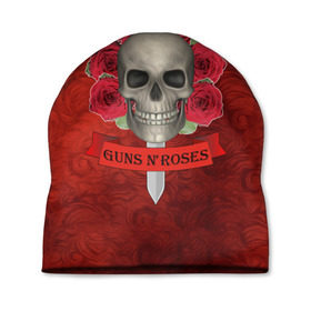 Шапка 3D с принтом Gans N Roses в Кировске, 100% полиэстер | универсальный размер, печать по всей поверхности изделия | gans n roses | группа | исполнители | меч | музыка | песни | розы | рок группа | череп