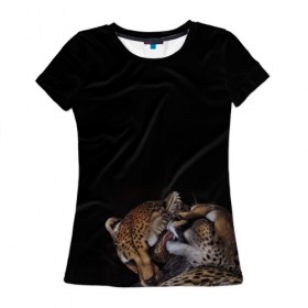 Женская футболка 3D с принтом Гепарды в Кировске, 100% полиэфир ( синтетическое хлопкоподобное полотно) | прямой крой, круглый вырез горловины, длина до линии бедер | арт | гепард | животные | кошка | нежность | пара