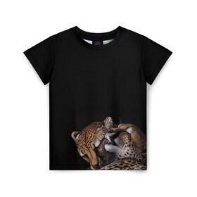 Детская футболка 3D с принтом Гепарды в Кировске, 100% гипоаллергенный полиэфир | прямой крой, круглый вырез горловины, длина до линии бедер, чуть спущенное плечо, ткань немного тянется | арт | гепард | животные | кошка | нежность | пара