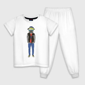Детская пижама хлопок с принтом Fashionable pug в Кировске, 100% хлопок |  брюки и футболка прямого кроя, без карманов, на брюках мягкая резинка на поясе и по низу штанин
 | 