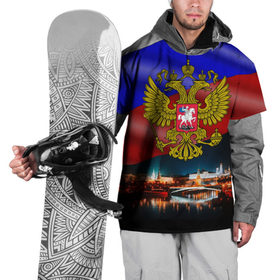 Накидка на куртку 3D с принтом Россия Москва в Кировске, 100% полиэстер |  | герб | кремль | москва | ночь | россия | флаг