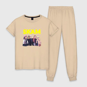 Женская пижама хлопок с принтом SKAM 8 в Кировске, 100% хлопок | брюки и футболка прямого кроя, без карманов, на брюках мягкая резинка на поясе и по низу штанин | skam | скам | стыд