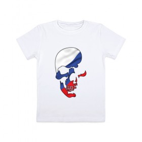 Детская футболка хлопок с принтом Череп с флагом России в Кировске, 100% хлопок | круглый вырез горловины, полуприлегающий силуэт, длина до линии бедер | 
