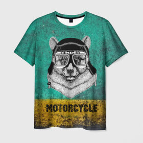Мужская футболка 3D с принтом Мотоцикл медведь в Кировске, 100% полиэфир | прямой крой, круглый вырез горловины, длина до линии бедер | 3d | motor bicycle | motorbike | motorcycle | авто | автомобильные | водитель | механик | мотоциклист | очки