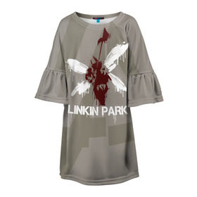 Детское платье 3D с принтом Linkin Park - Hybrid logos в Кировске, 100% полиэстер | прямой силуэт, чуть расширенный к низу. Круглая горловина, на рукавах — воланы | Тематика изображения на принте: 0x000000123 | chester | hybrid | linkin park | линкин парк