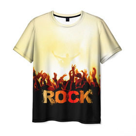 Мужская футболка 3D с принтом Rock концерт в Кировске, 100% полиэфир | прямой крой, круглый вырез горловины, длина до линии бедер | rock | в толпу | гитара | группа | дым | жанр | концерт | металл | музыка | надпись | панк | певец | песня | прыжок | рок | рок н рол | руки | стиль | хард | хой | я люблю рок