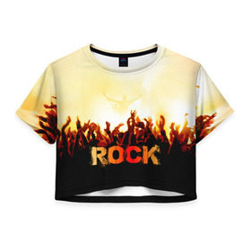 Женская футболка 3D укороченная с принтом Rock концерт в Кировске, 100% полиэстер | круглая горловина, длина футболки до линии талии, рукава с отворотами | rock | в толпу | гитара | группа | дым | жанр | концерт | металл | музыка | надпись | панк | певец | песня | прыжок | рок | рок н рол | руки | стиль | хард | хой | я люблю рок
