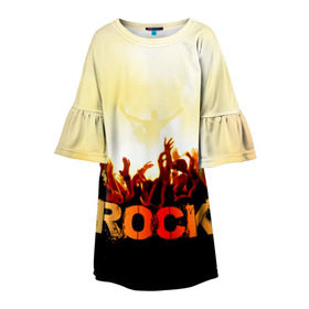 Детское платье 3D с принтом Rock концерт в Кировске, 100% полиэстер | прямой силуэт, чуть расширенный к низу. Круглая горловина, на рукавах — воланы | rock | в толпу | гитара | группа | дым | жанр | концерт | металл | музыка | надпись | панк | певец | песня | прыжок | рок | рок н рол | руки | стиль | хард | хой | я люблю рок