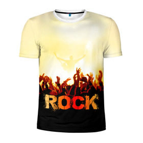 Мужская футболка 3D спортивная с принтом Rock концерт в Кировске, 100% полиэстер с улучшенными характеристиками | приталенный силуэт, круглая горловина, широкие плечи, сужается к линии бедра | rock | в толпу | гитара | группа | дым | жанр | концерт | металл | музыка | надпись | панк | певец | песня | прыжок | рок | рок н рол | руки | стиль | хард | хой | я люблю рок