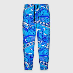 Мужские брюки 3D с принтом Floral pattern в Кировске, 100% полиэстер | манжеты по низу, эластичный пояс регулируется шнурком, по бокам два кармана без застежек, внутренняя часть кармана из мелкой сетки | 3d | абстракция | арт | волны | синий | узор | цветы