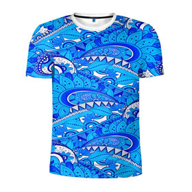 Мужская футболка 3D спортивная с принтом Floral pattern в Кировске, 100% полиэстер с улучшенными характеристиками | приталенный силуэт, круглая горловина, широкие плечи, сужается к линии бедра | 3d | абстракция | арт | волны | синий | узор | цветы