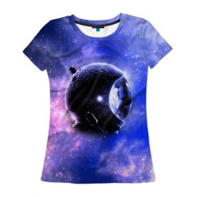 Женская футболка 3D с принтом Вселенная бесконечна в Кировске, 100% полиэфир ( синтетическое хлопкоподобное полотно) | прямой крой, круглый вырез горловины, длина до линии бедер | звезды | планета | разноцветный | шлем | яркий