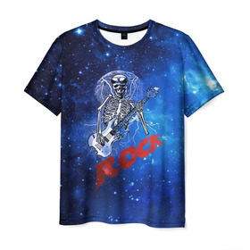 Мужская футболка 3D с принтом Мертвый гитарист в Кировске, 100% полиэфир | прямой крой, круглый вырез горловины, длина до линии бедер | rock | гитара | скелет | я люблю рок