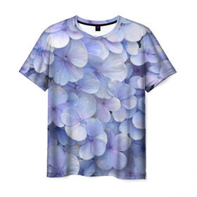 Мужская футболка 3D с принтом Гортензия голубая в Кировске, 100% полиэфир | прямой крой, круглый вырез горловины, длина до линии бедер | hydrangea | лето | нежность | незабудка | цветы