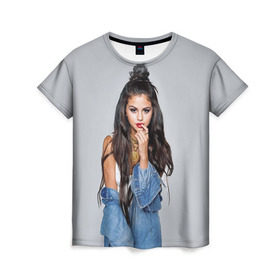 Женская футболка 3D с принтом Selena Gomez в Кировске, 100% полиэфир ( синтетическое хлопкоподобное полотно) | прямой крой, круглый вырез горловины, длина до линии бедер | 
