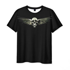 Мужская футболка 3D с принтом The angel of death в Кировске, 100% полиэфир | прямой крой, круглый вырез горловины, длина до линии бедер | Тематика изображения на принте: байкер | крылья | металл | скелет | ужас | череп