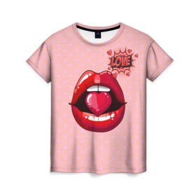 Женская футболка 3D с принтом Lips в Кировске, 100% полиэфир ( синтетическое хлопкоподобное полотно) | прямой крой, круглый вырез горловины, длина до линии бедер | 3d | love | pop art | арт | губы | девушкам | любовь | поп арт | поцелуй | розовый | сердечки
