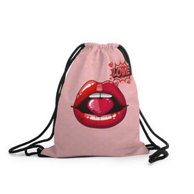 Рюкзак-мешок 3D с принтом Lips в Кировске, 100% полиэстер | плотность ткани — 200 г/м2, размер — 35 х 45 см; лямки — толстые шнурки, застежка на шнуровке, без карманов и подкладки | 3d | love | pop art | арт | губы | девушкам | любовь | поп арт | поцелуй | розовый | сердечки