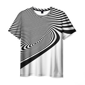 Мужская футболка 3D с принтом Black&White illusion в Кировске, 100% полиэфир | прямой крой, круглый вырез горловины, длина до линии бедер | 3d | абстракции | иллюзия | линии | полосы | черно белые