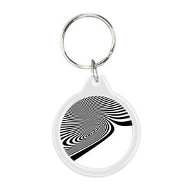 Брелок круглый с принтом Black&White illusion в Кировске, пластик и полированная сталь | круглая форма, металлическое крепление в виде кольца | 3d | абстракции | иллюзия | линии | полосы | черно белые