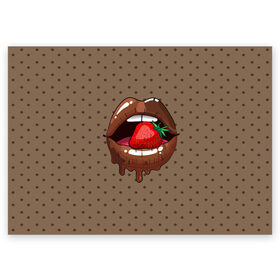 Поздравительная открытка с принтом Шоколадные губки в Кировске, 100% бумага | плотность бумаги 280 г/м2, матовая, на обратной стороне линовка и место для марки
 | 3d | pop art | арт | горошек | губы | девушкам | еда | клубника | кружочек | поп арт | текстура | шоколад | ягоды